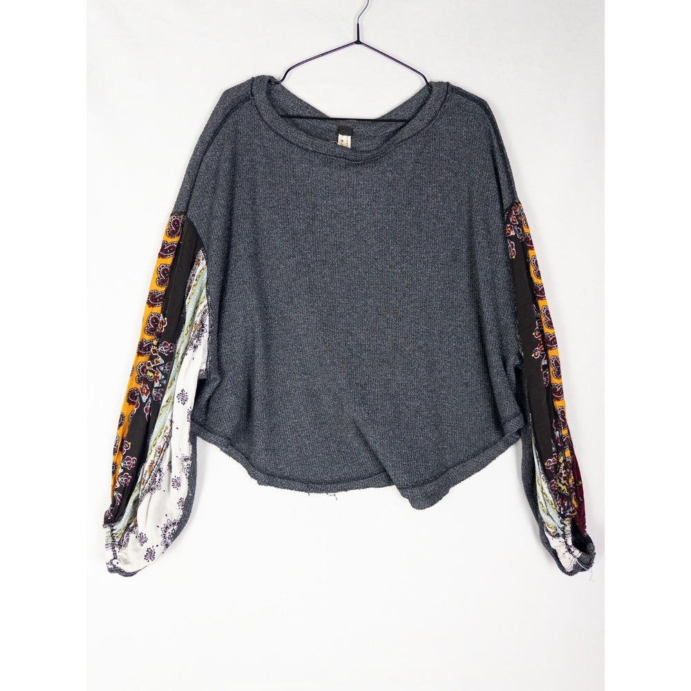 Free People Sweater Womens S Oversized Long Sleeve Boho Ribbed Printed Pullover